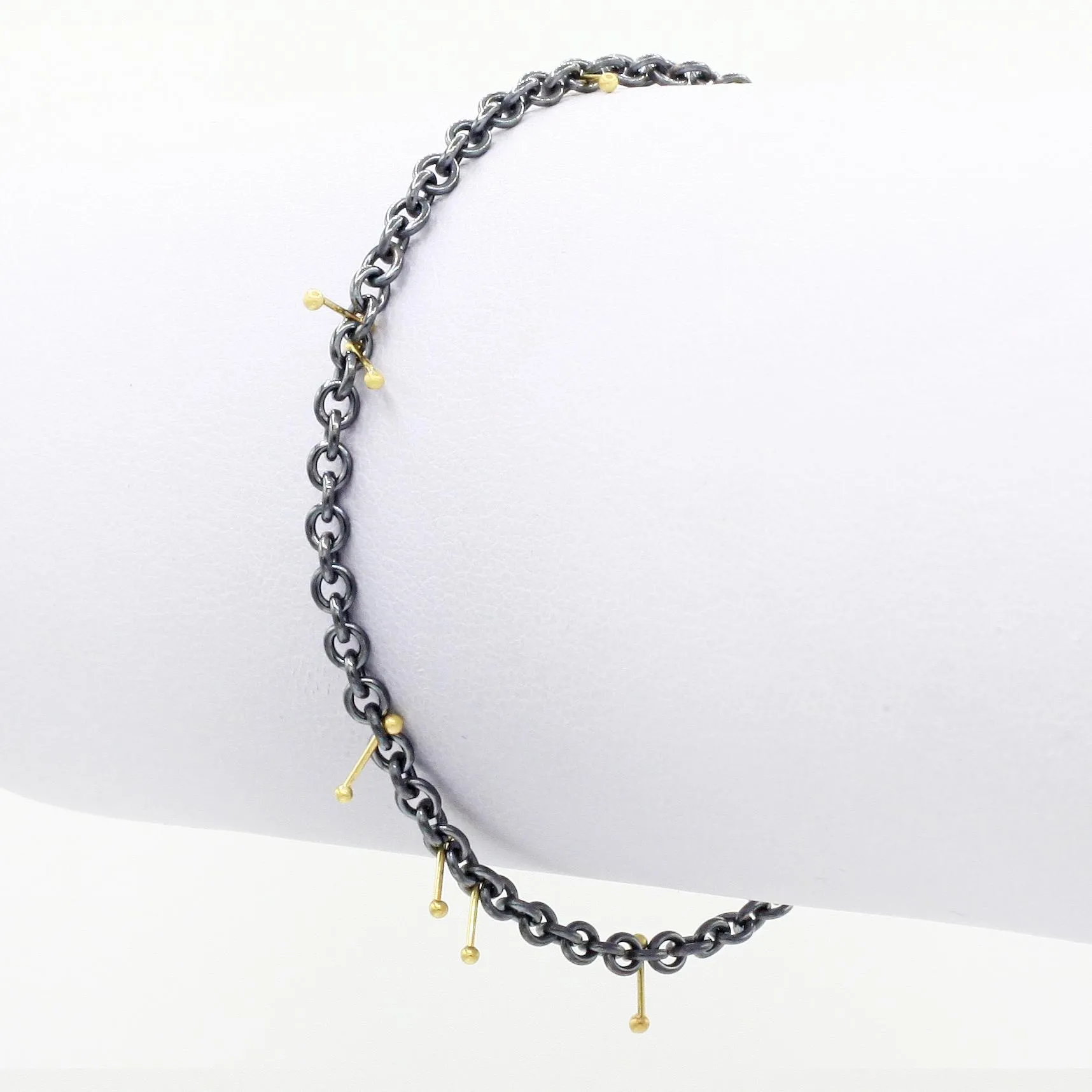 "Pinned" Oxidized Silver   18k Gold Chain Bracelet