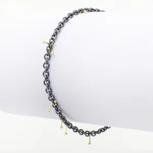 "Pinned" Oxidized Silver   18k Gold Chain Bracelet