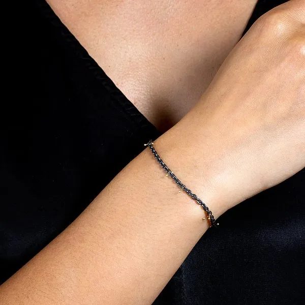 "Pinned" Oxidized Silver   18k Gold Chain Bracelet