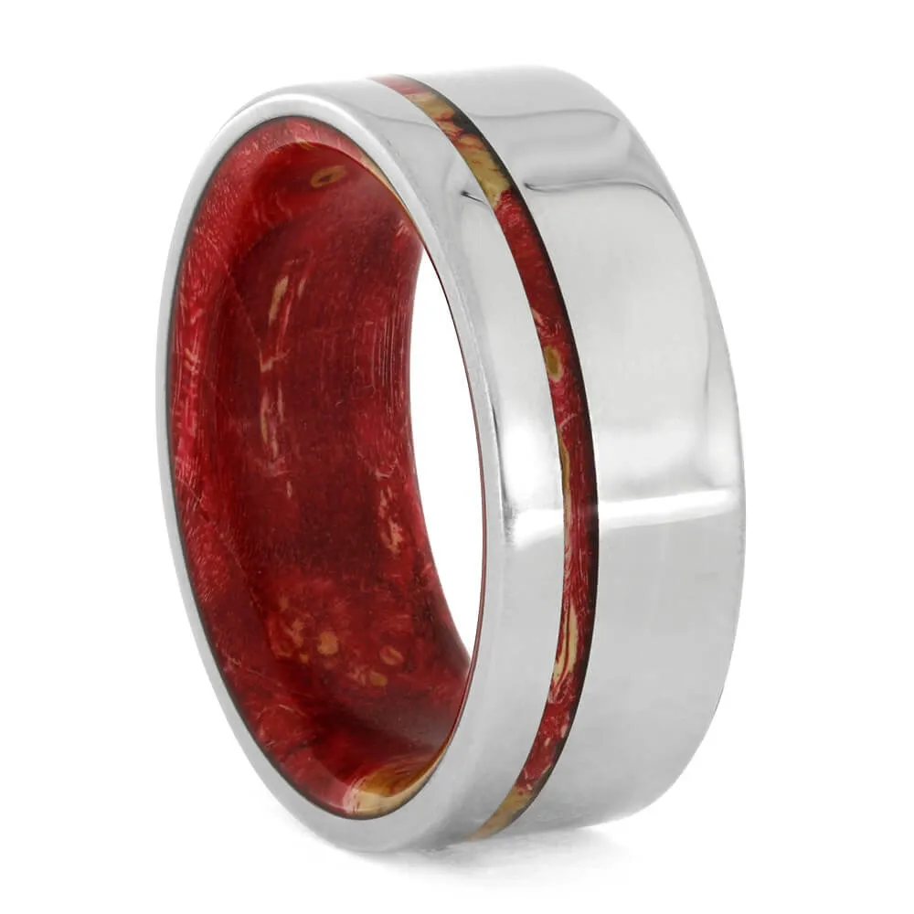 Red Box Elder Ring With Wooden Sleeve And Titanium