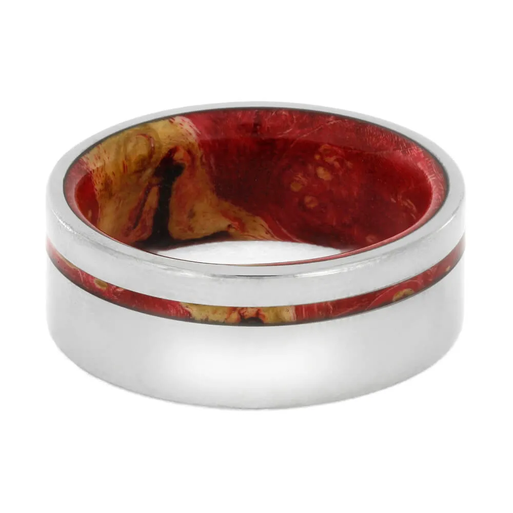 Red Box Elder Ring With Wooden Sleeve And Titanium
