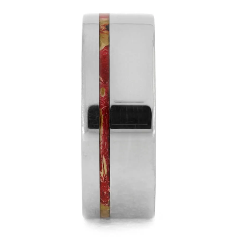 Red Box Elder Ring With Wooden Sleeve And Titanium