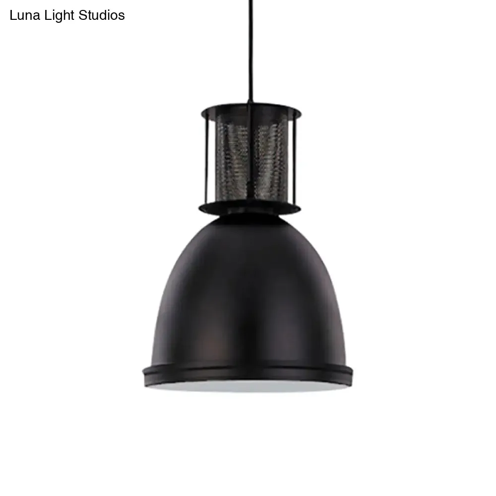 Retro Metallic Black Dome Pendant Light with Mesh Design, 7.5"/11" Width