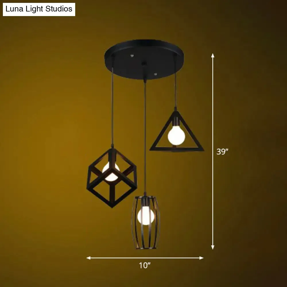Retro Pendant Ceiling Light with Iron Frame - 3 Bulbs - Multi Lamp Pendant Ideal for Restaurants