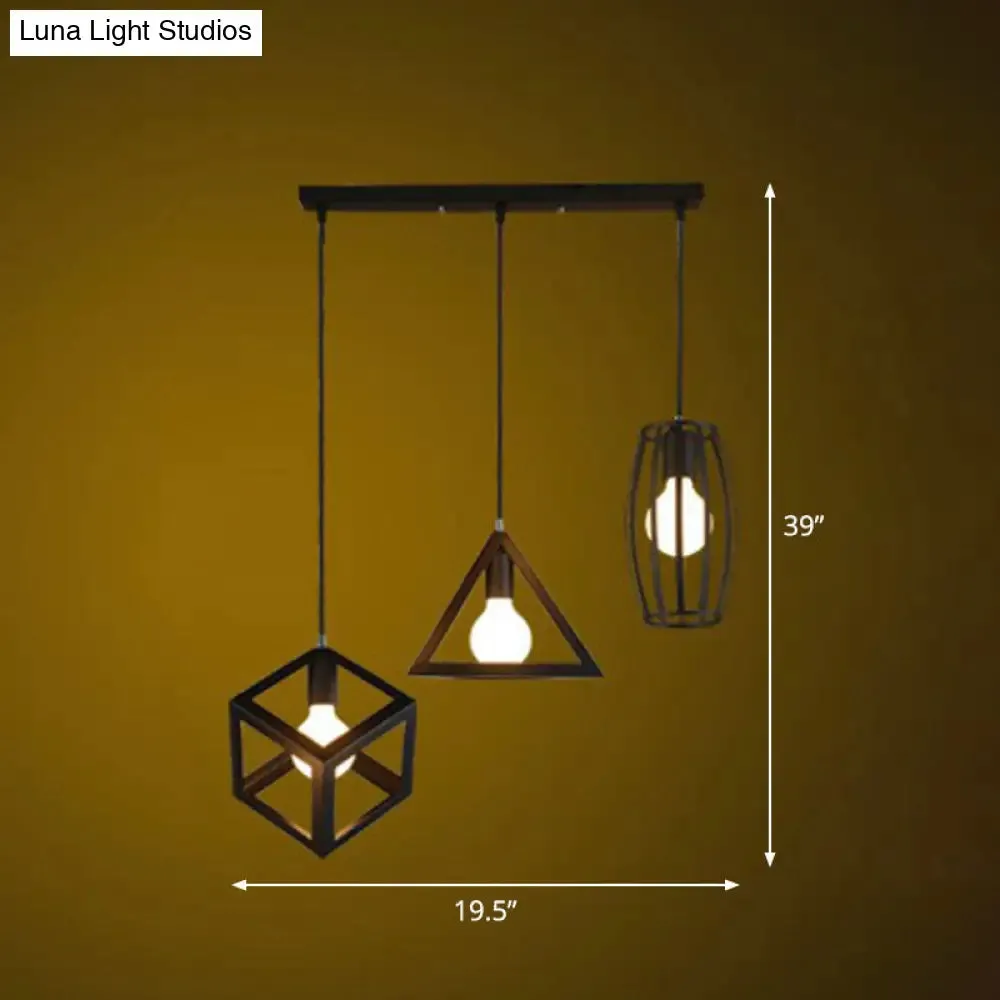 Retro Pendant Ceiling Light with Iron Frame - 3 Bulbs - Multi Lamp Pendant Ideal for Restaurants