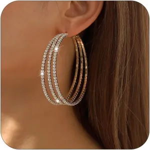 Rhinestone Hoop Earrings for Women Large Gold/Silver Hoop Earrings Big Sparkly Hoops Earrings Hypoallergenic Huggie Hoop Earrings Wedding Prom Jewelry for Women