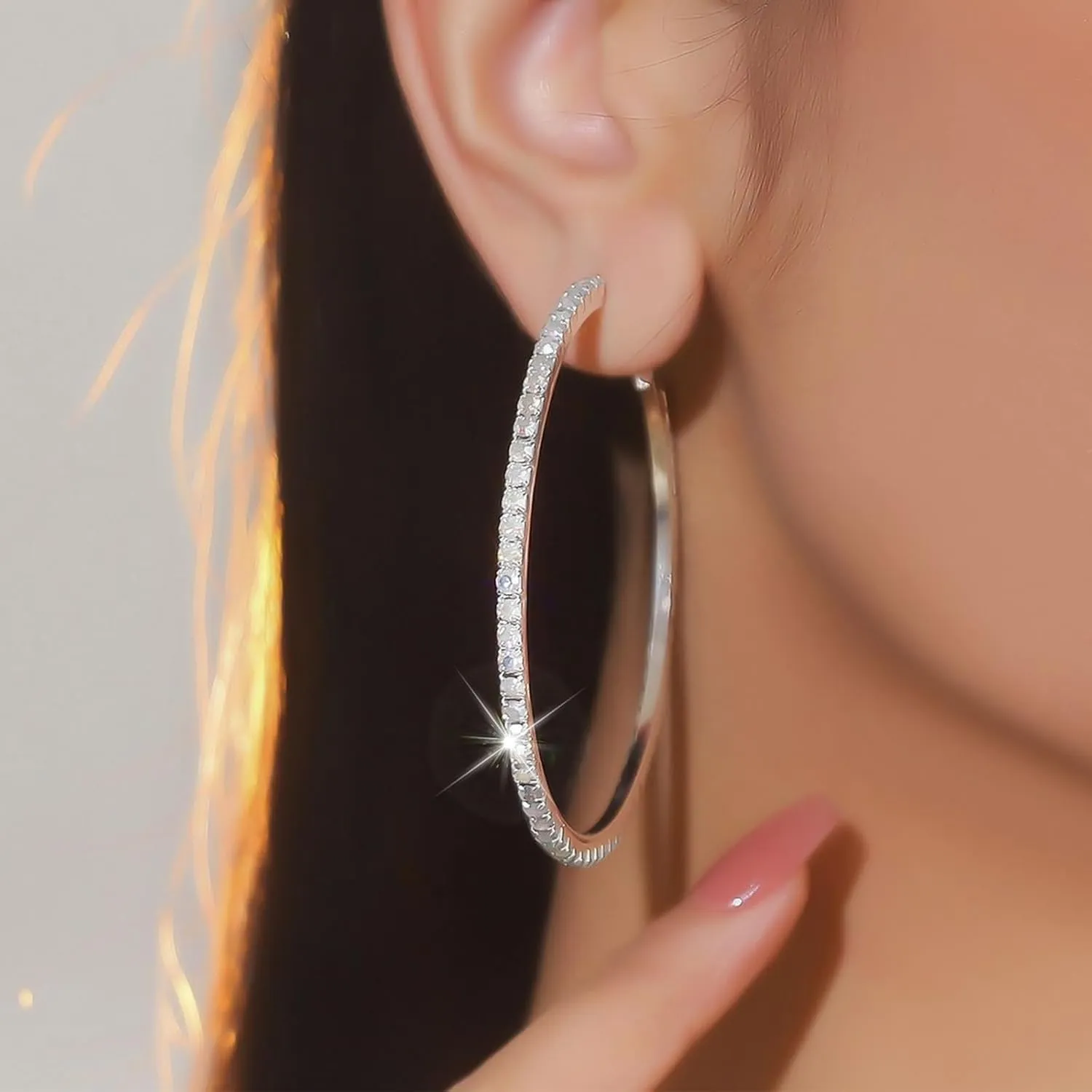 Rhinestone Hoop Earrings for Women Trendy Prom Dresses 2025 Big Gold/Silver Hoop Earrings Large Glitter Hoop Earrings Sparkly Hoops Earring Wedding Prom Formal Jewelry Gifts
