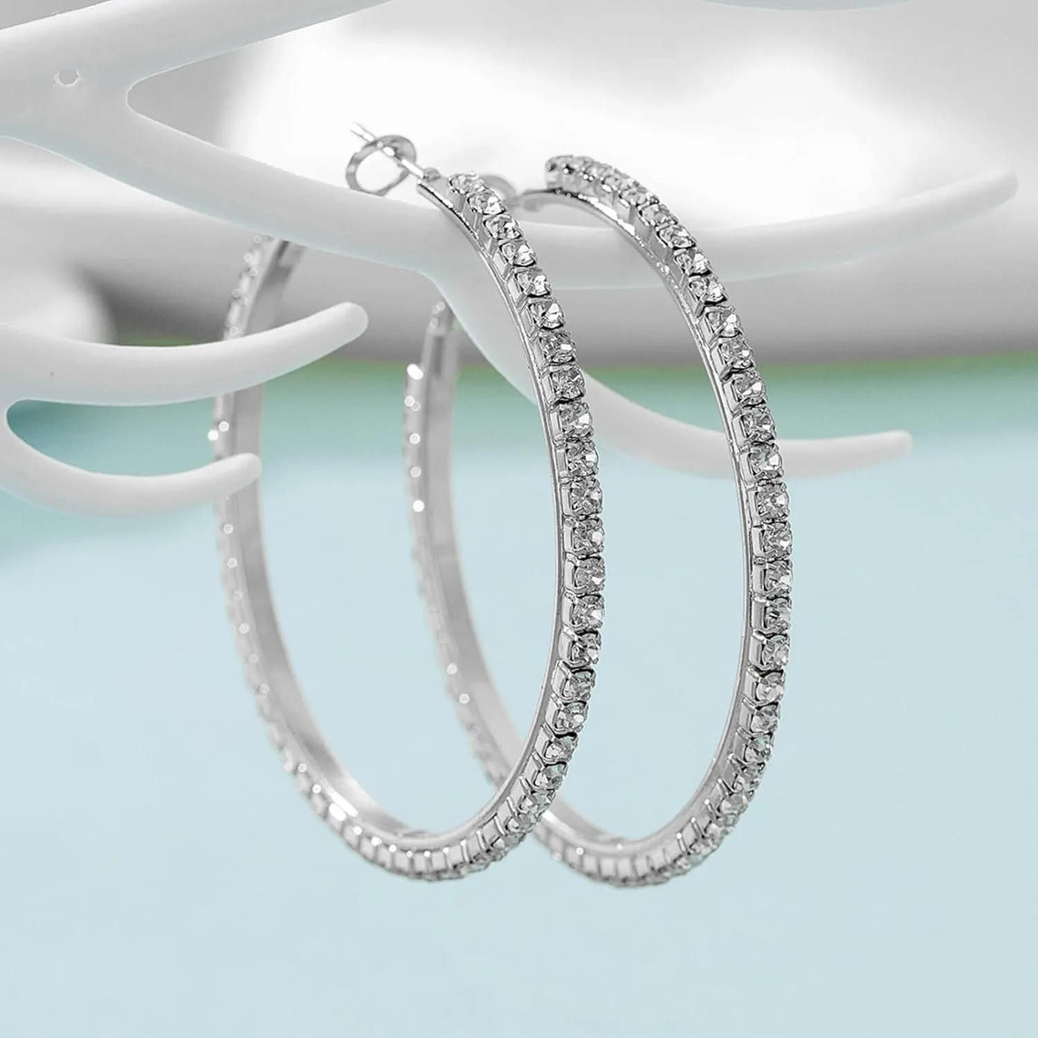 Rhinestone Hoop Earrings for Women Trendy Prom Dresses 2025 Big Gold/Silver Hoop Earrings Large Glitter Hoop Earrings Sparkly Hoops Earring Wedding Prom Formal Jewelry Gifts