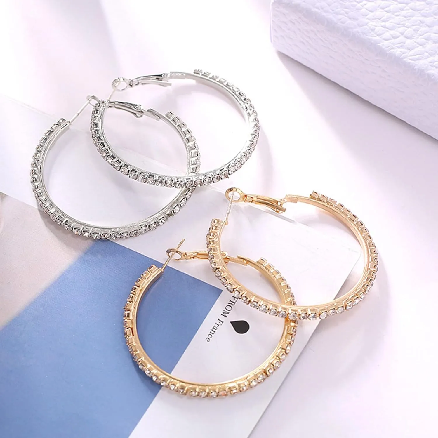 Rhinestone Hoop Earrings for Women Trendy Prom Dresses 2025 Big Gold/Silver Hoop Earrings Large Glitter Hoop Earrings Sparkly Hoops Earring Wedding Prom Formal Jewelry Gifts