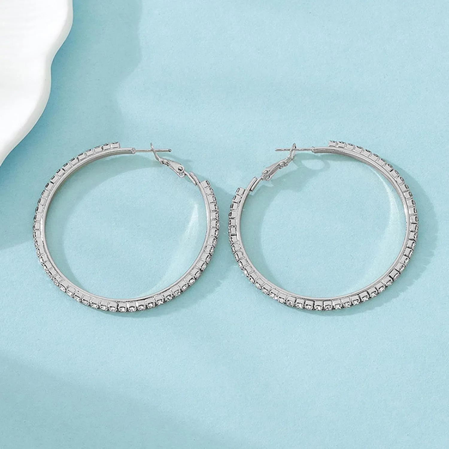 Rhinestone Hoop Earrings for Women Trendy Prom Dresses 2025 Big Gold/Silver Hoop Earrings Large Glitter Hoop Earrings Sparkly Hoops Earring Wedding Prom Formal Jewelry Gifts