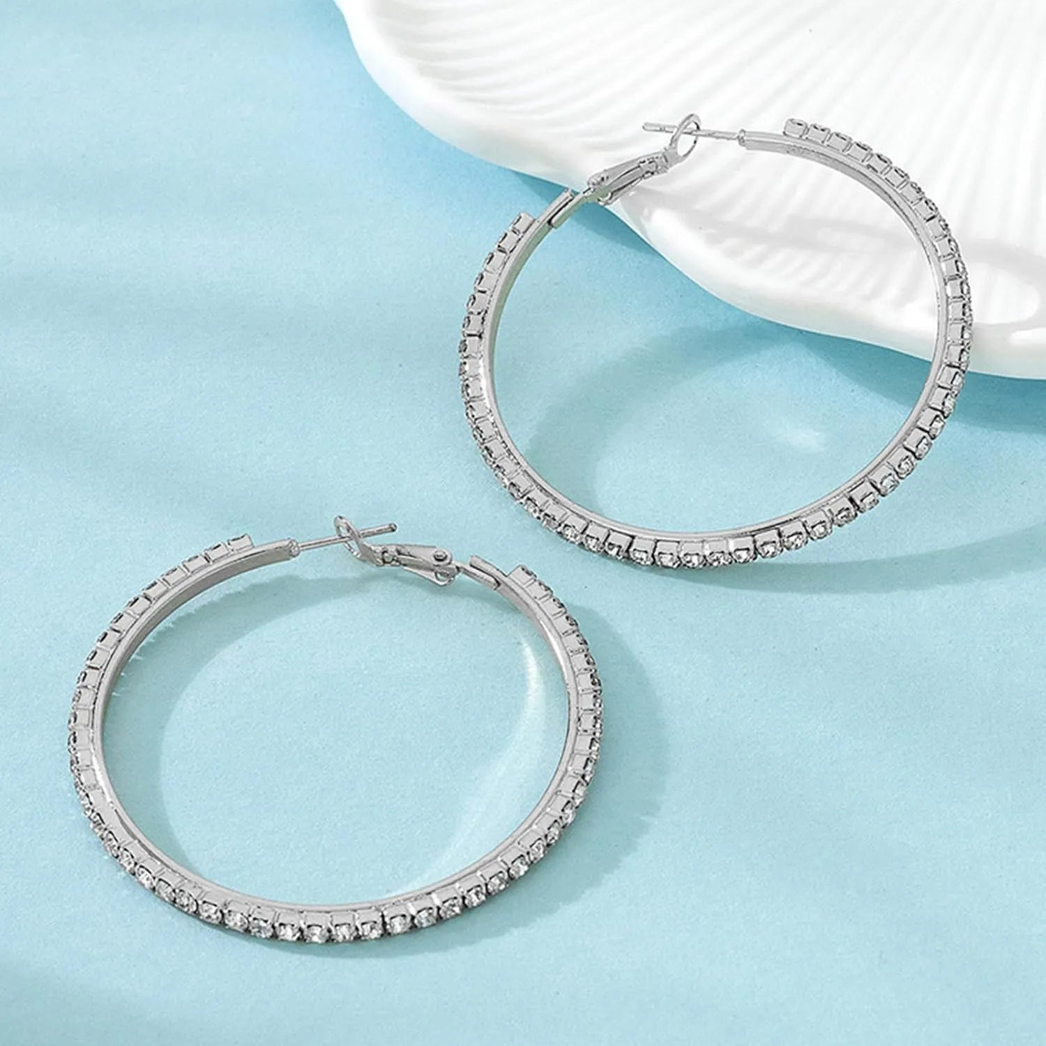 Rhinestone Hoop Earrings for Women Trendy Prom Dresses 2025 Big Gold/Silver Hoop Earrings Large Glitter Hoop Earrings Sparkly Hoops Earring Wedding Prom Formal Jewelry Gifts