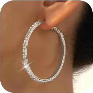 Rhinestone Hoop Earrings for Women Trendy Prom Dresses 2025 Big Gold/Silver Hoop Earrings Large Glitter Hoop Earrings Sparkly Hoops Earring Wedding Prom Formal Jewelry Gifts