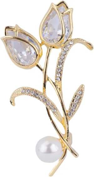 Rhinestone Tulip Brooch Pin for Women Girls Gold Plated Fashion Elegant Botanical Flower Vintage Brooch Lapel Pin Delicate Dress Accessories Valentine's Day Wedding Mother's Day Party Jewelry Gift