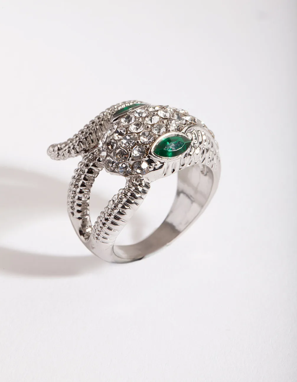 Rhodium Diamante Snake Ring