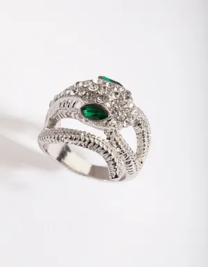 Rhodium Diamante Snake Ring
