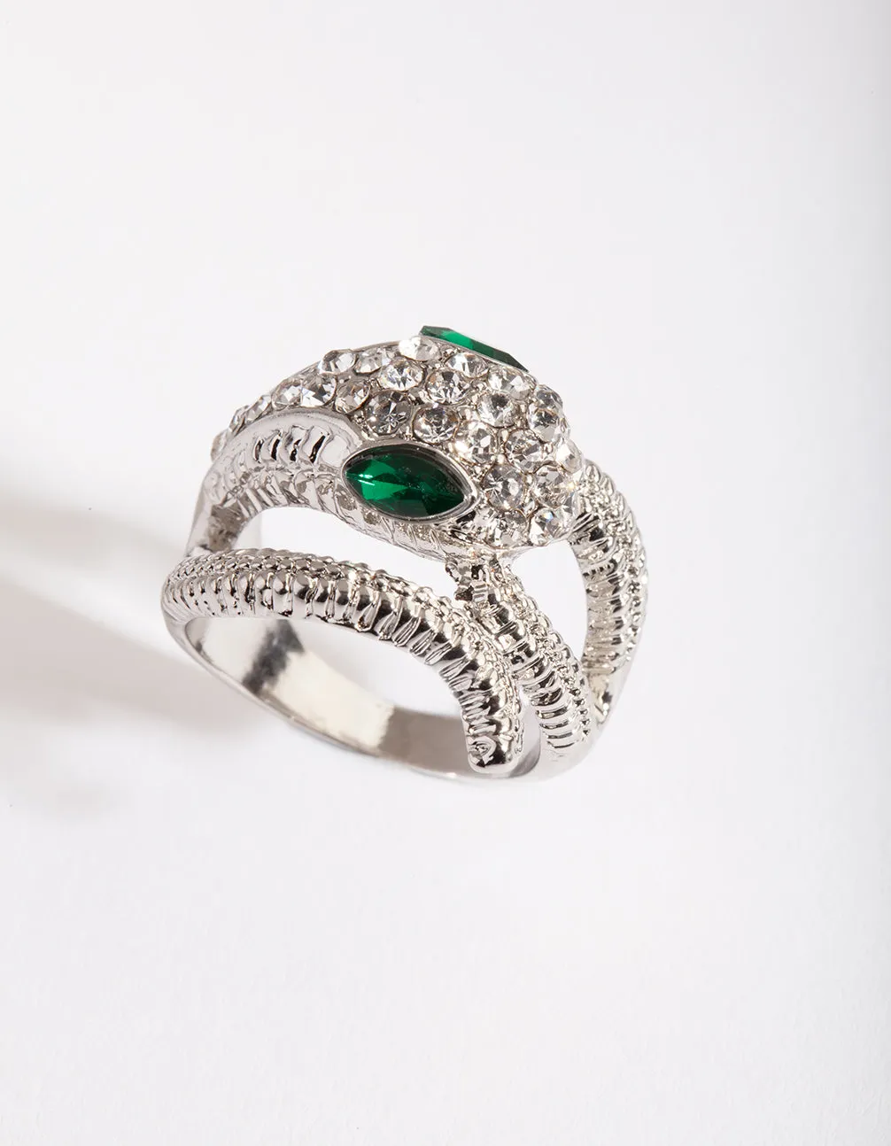 Rhodium Diamante Snake Ring