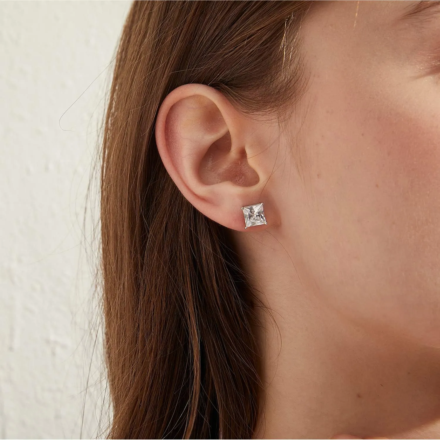 Rhodium Plated Sparkling CZ Diamond Stud Earrings 925 Sterling Silver Round Cut and Princess Cut 5A  Cubic Zirconia Stud Earrings | Screw Back CZ Stud Earrings Hypoallergenic Earrings