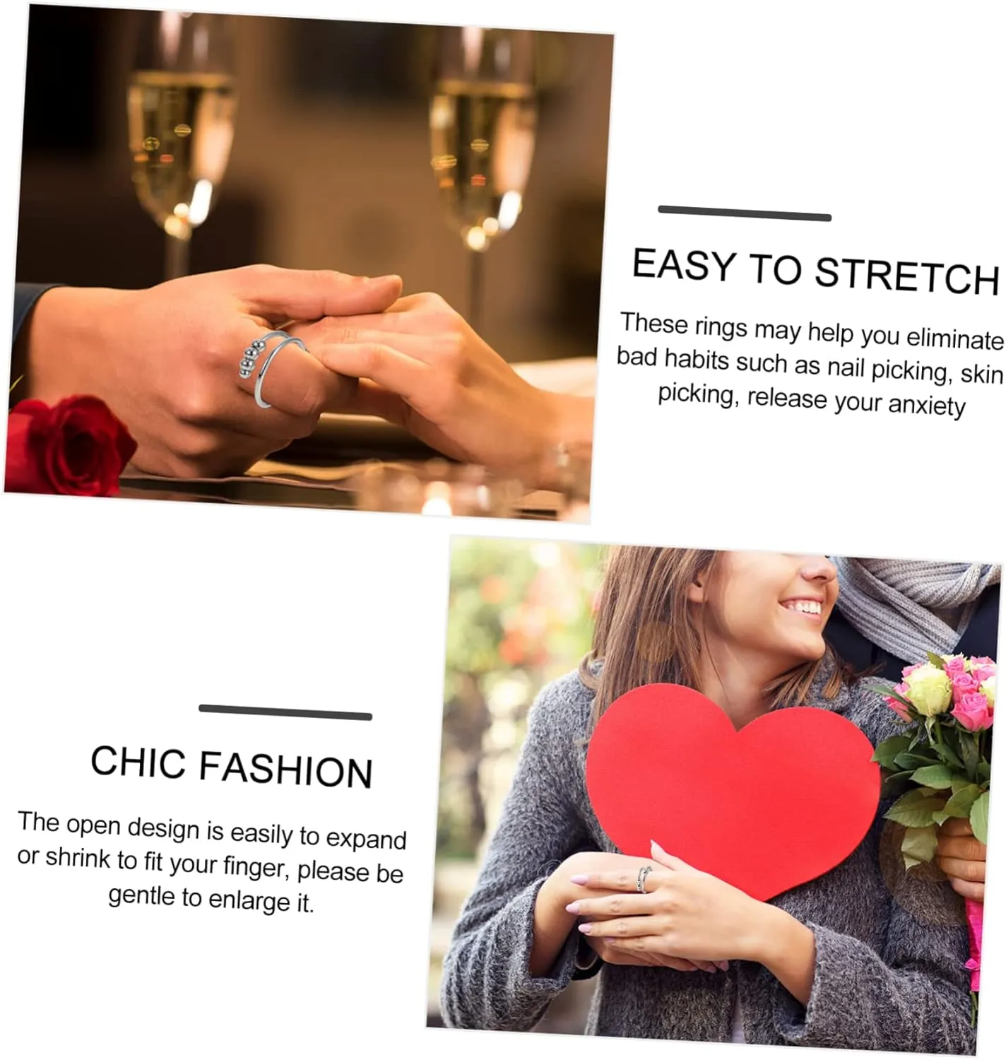 Ring Rotating Finger Adjustable for Women Adjustable for Men Helix Jewelry With Beads Stacking Fidget