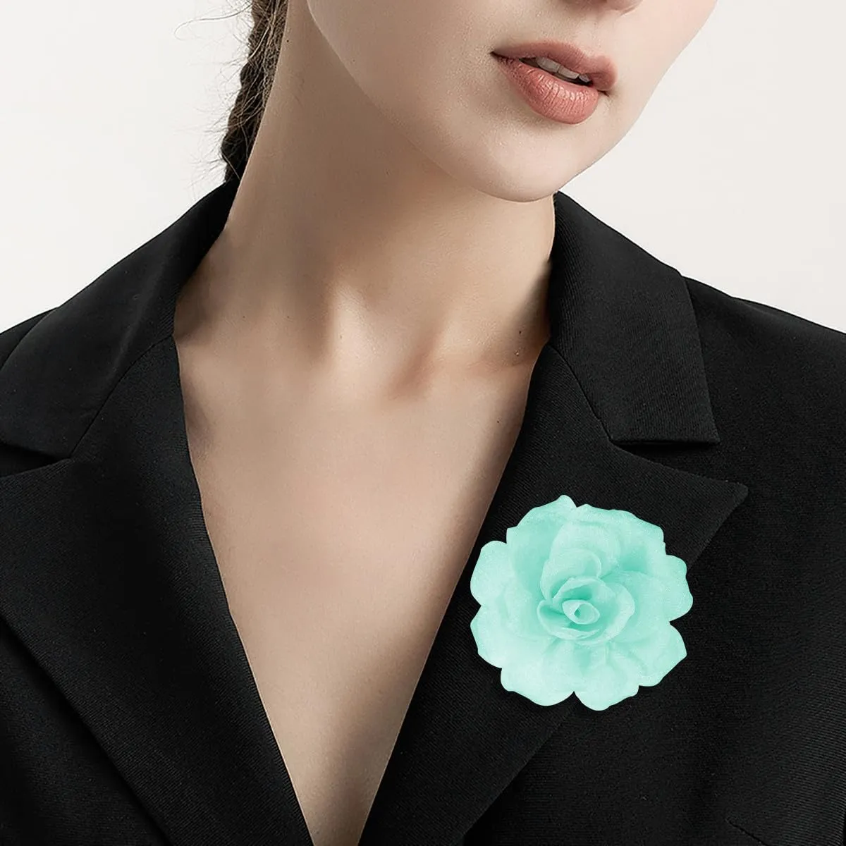 Rose Flower Brooches and Pins for Women | Pale Green Brooches for Women with Hair Clip | Hair Pins for Women & Flower Clips for Hair | Lapel Pins for Women | Hat Pins for Women, 3.1 Inches, Pale Green
