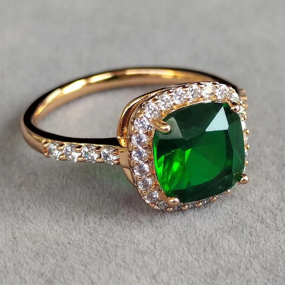 Rose Gold Plated Square Gemstone Style Rings Women's Emerald Rings Emerald Cut Gemstone Engagement Rings Wedding Rings