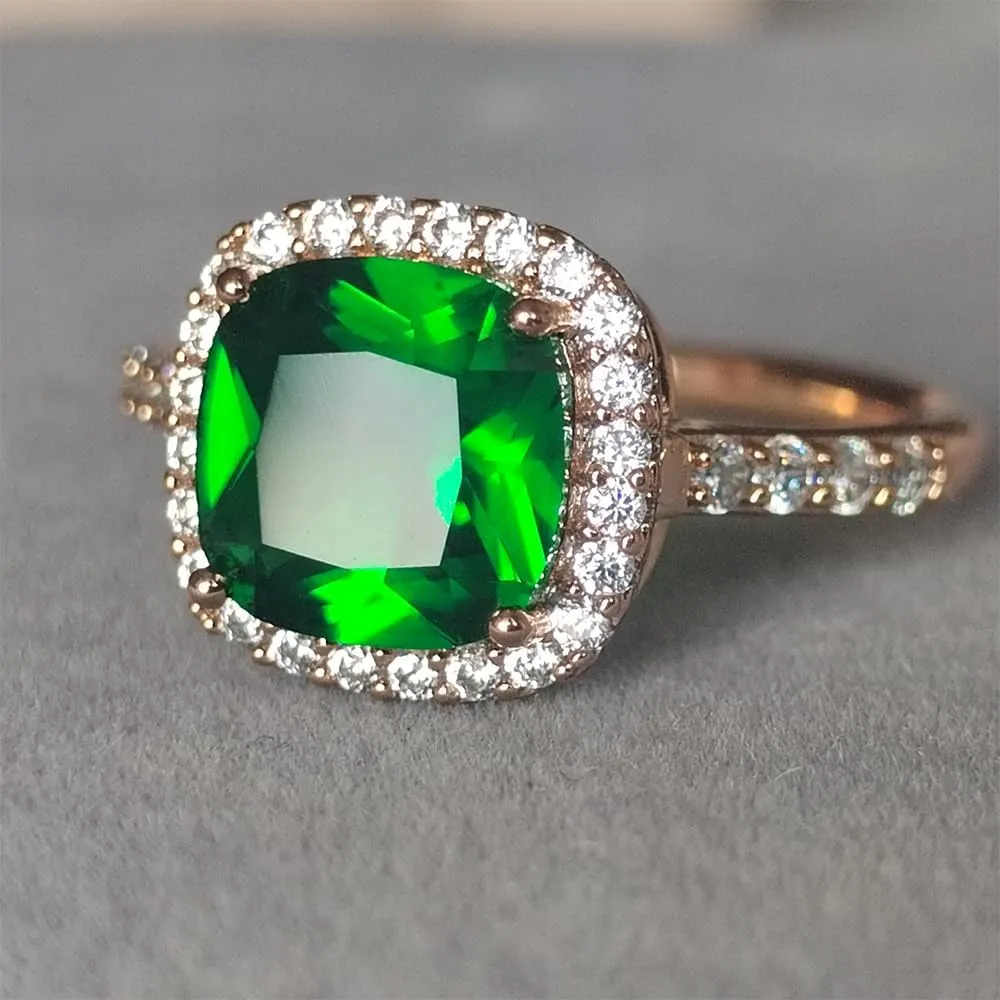 Rose Gold Plated Square Gemstone Style Rings Women's Emerald Rings Emerald Cut Gemstone Engagement Rings Wedding Rings