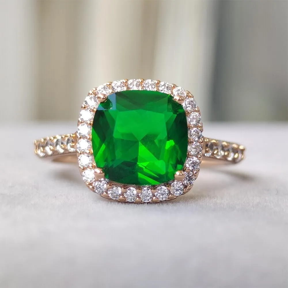 Rose Gold Plated Square Gemstone Style Rings Women's Emerald Rings Emerald Cut Gemstone Engagement Rings Wedding Rings
