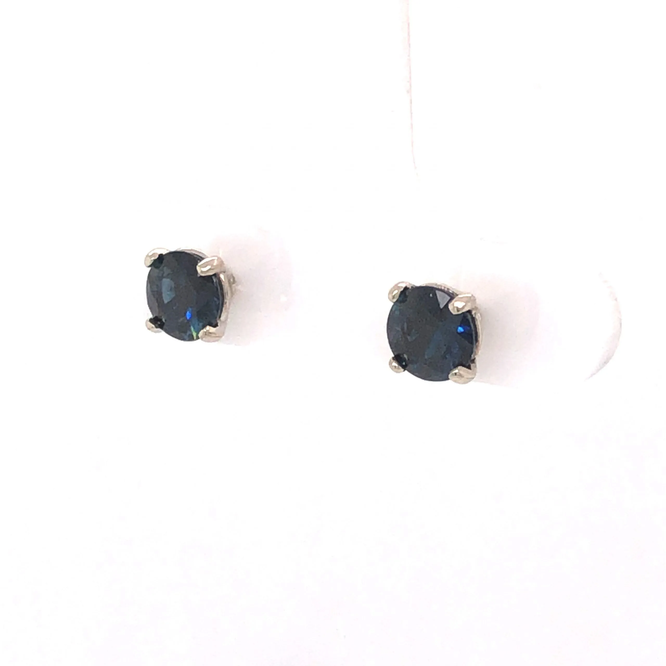 Round Cut Sapphire Stud Earrings in 14K White Gold