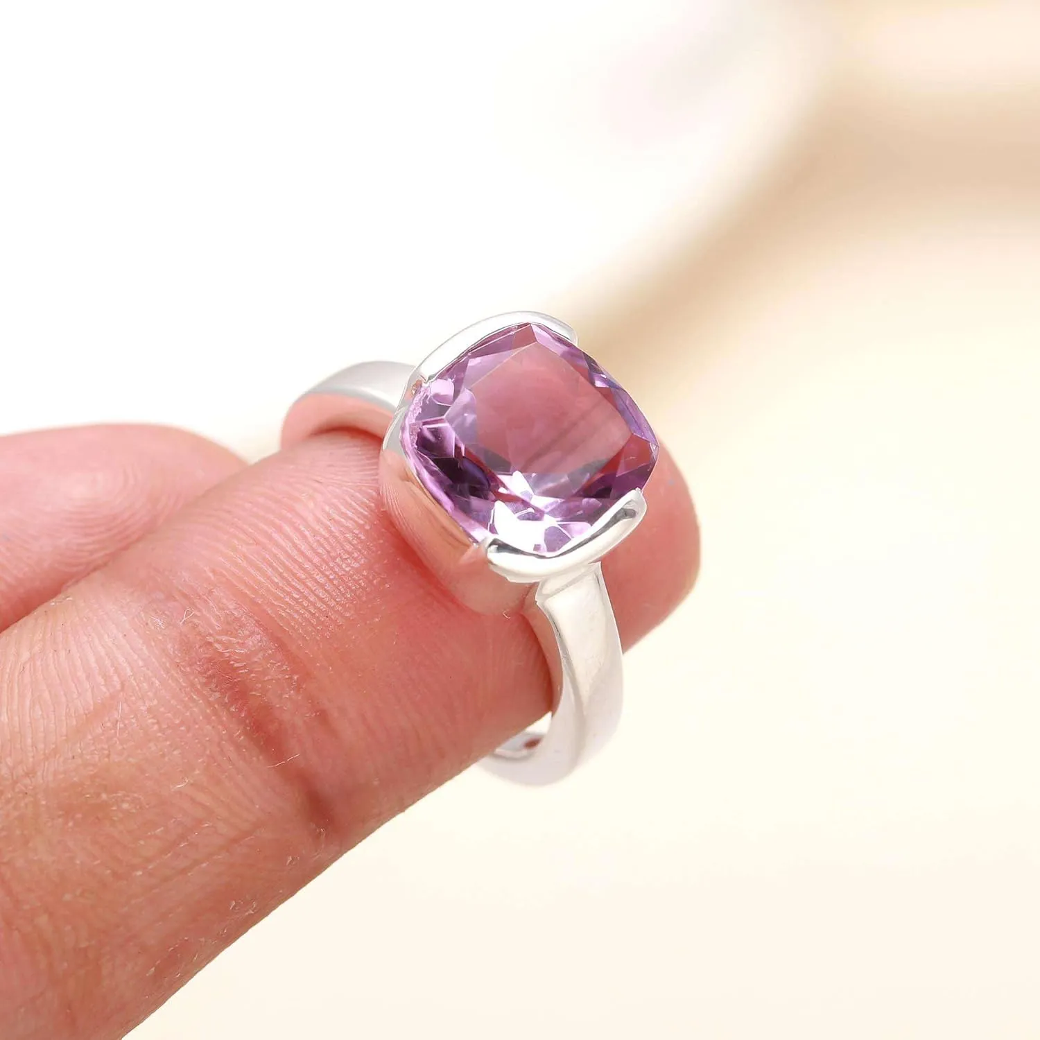 Round Gemstone Purple Amethyst Gemstone Engagement Rings for Women, 925 Sterling Silver Statement Jewelry Rings