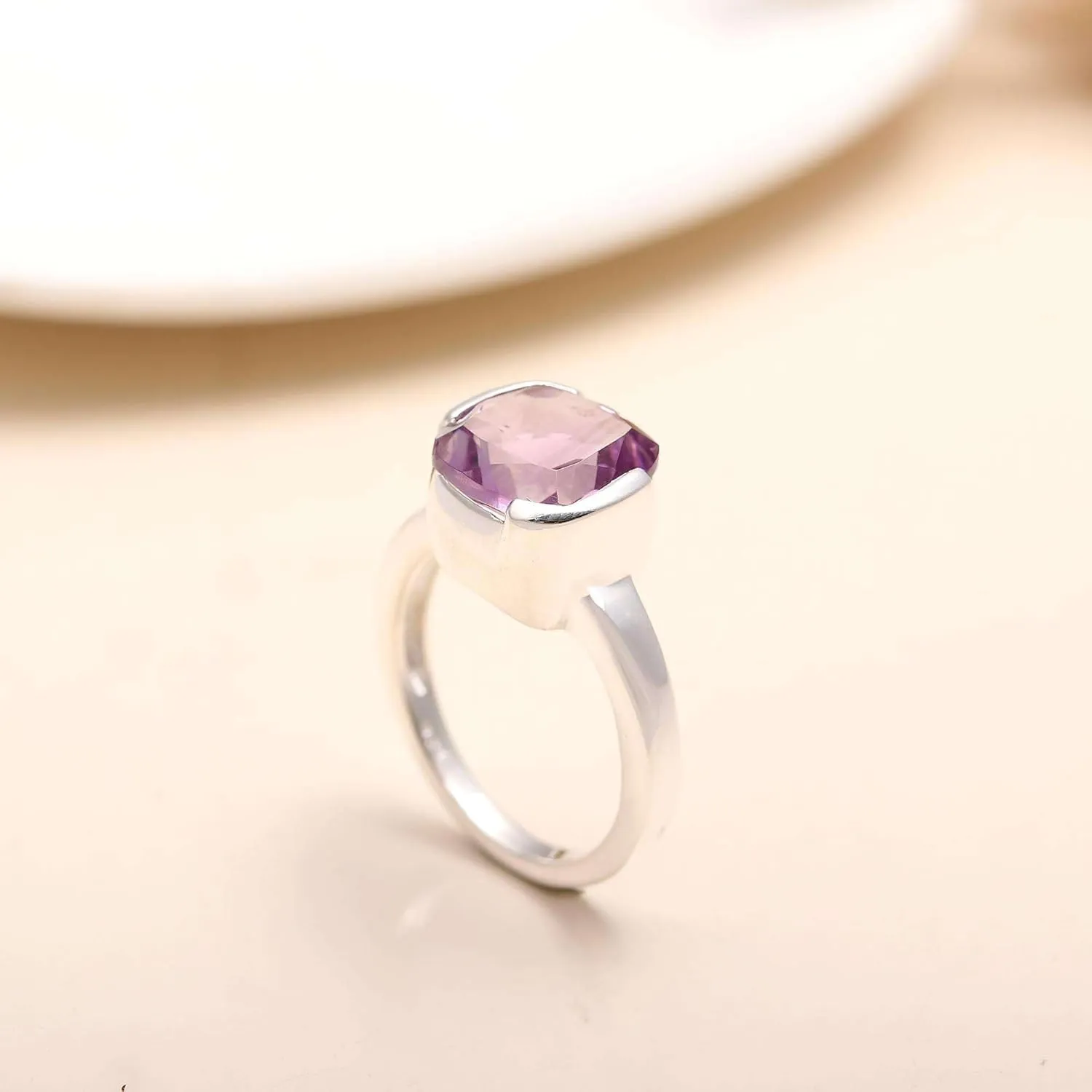 Round Gemstone Purple Amethyst Gemstone Engagement Rings for Women, 925 Sterling Silver Statement Jewelry Rings