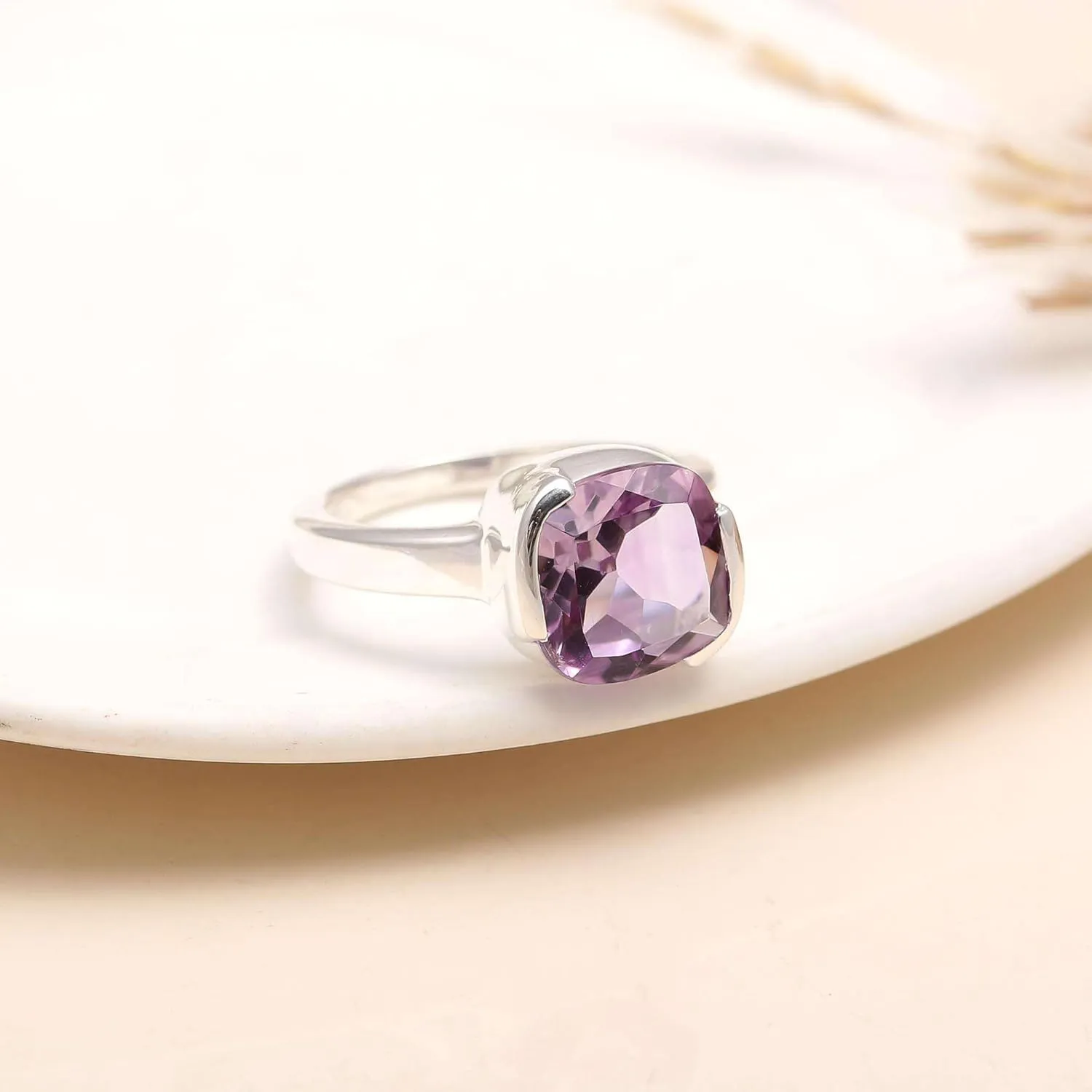 Round Gemstone Purple Amethyst Gemstone Engagement Rings for Women, 925 Sterling Silver Statement Jewelry Rings