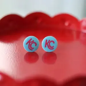 Round Teal & Red KC Stud Earring