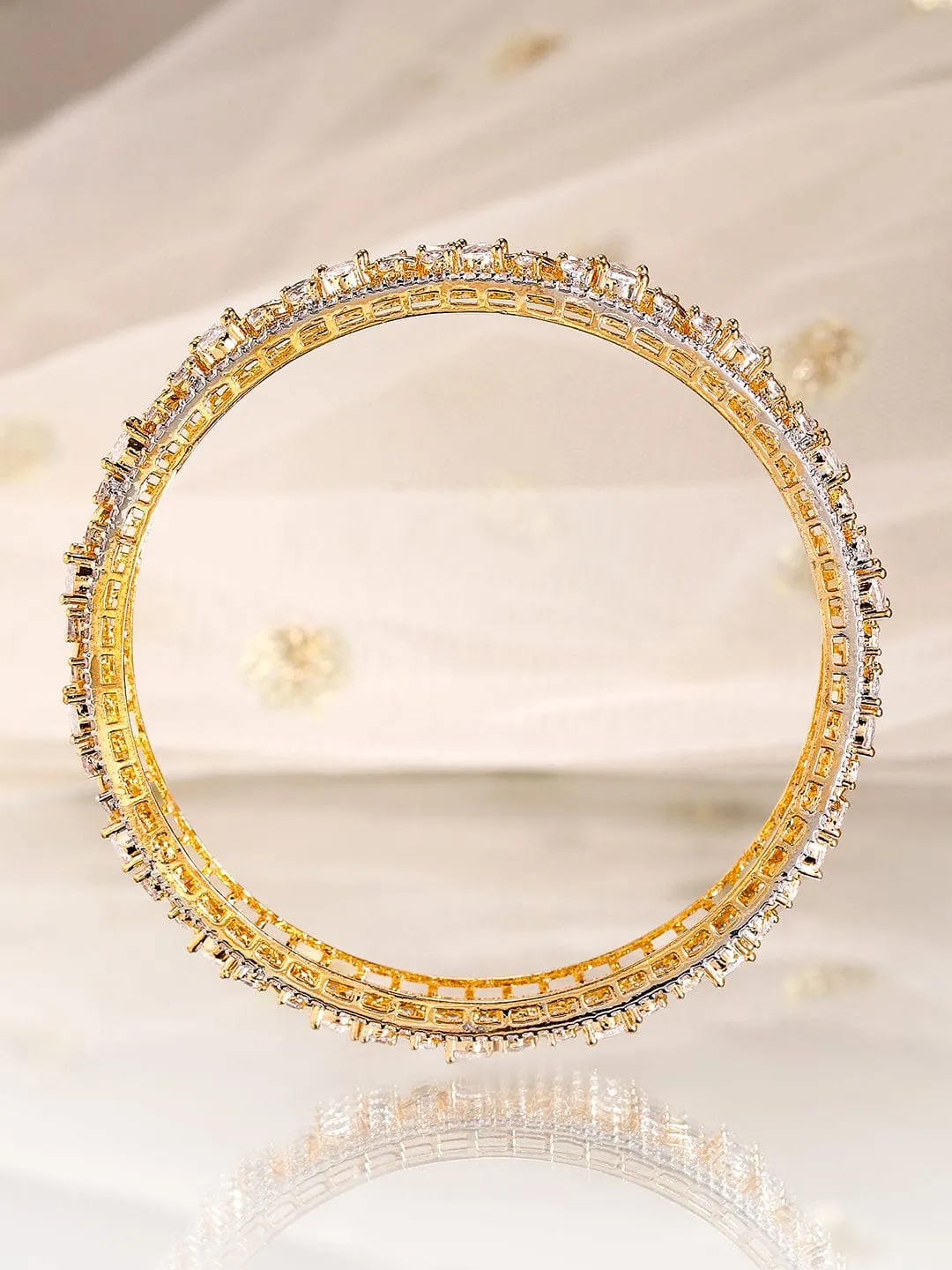 Rubans Set Of 2 22K Gold Plated CZ Studded Bangles