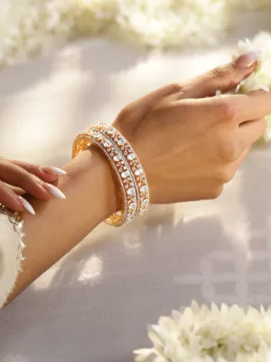 Rubans Set Of 2 22K Gold Plated CZ Studded Bangles