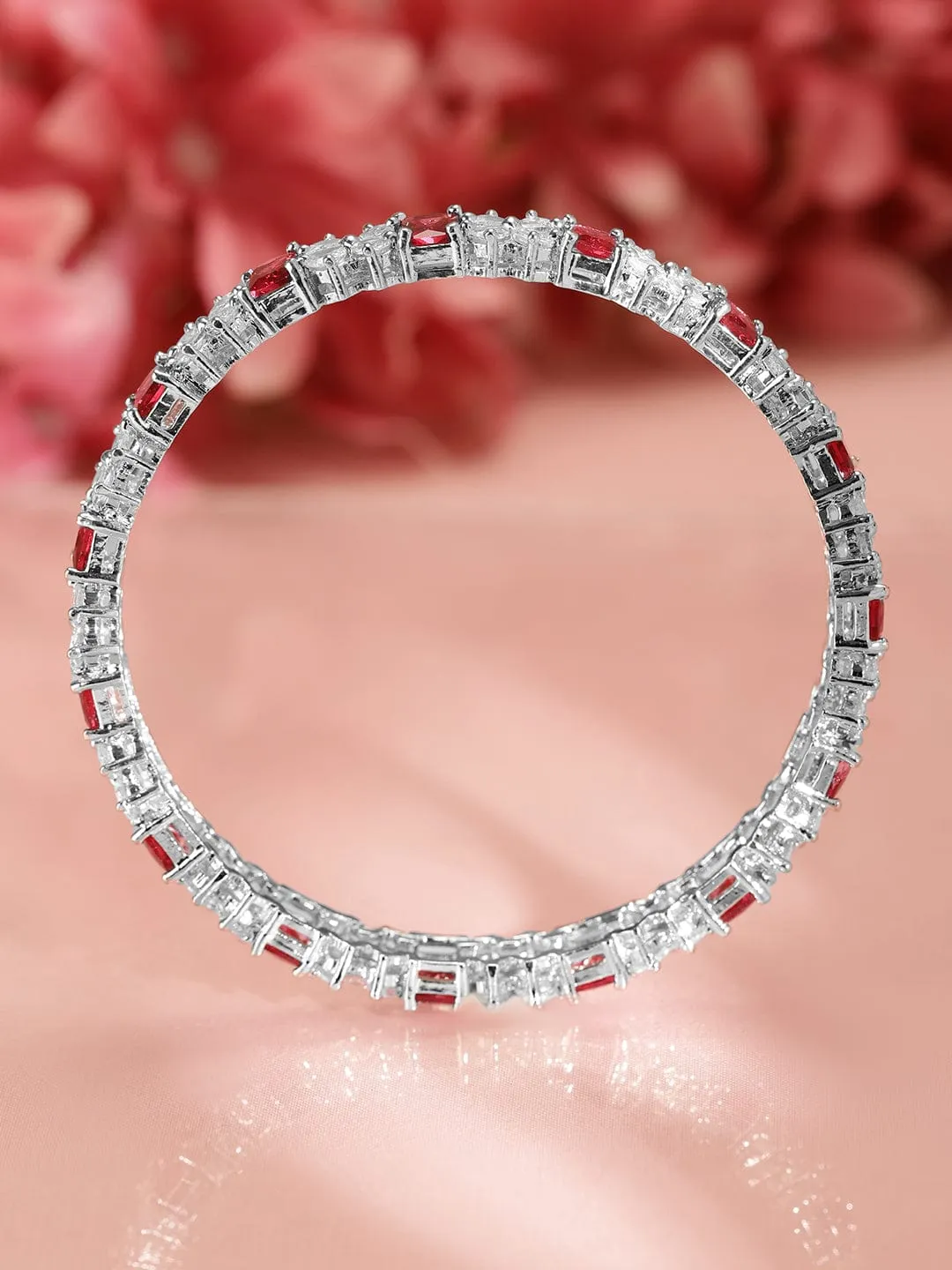 Rubans Set Of 2 Rhodium-Plated CZ Studded Bangles