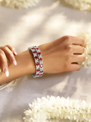 Rubans Set Of 2 Rhodium-Plated CZ Studded Bangles