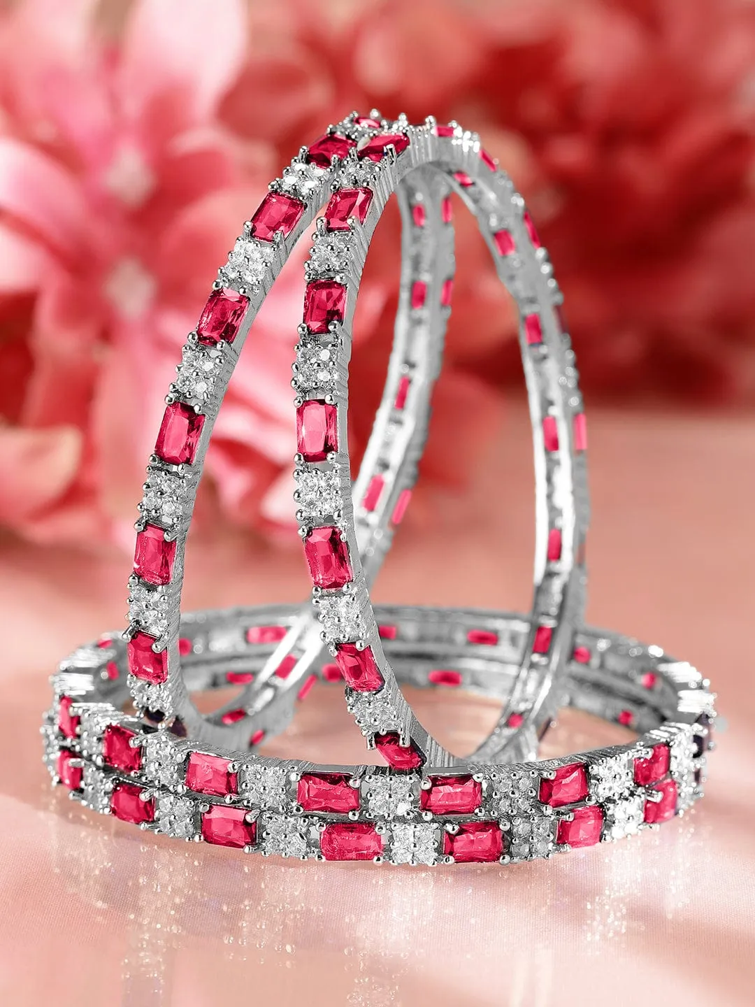 Rubans Set Of 4 Rhodium-Plated CZ Studded Bangles