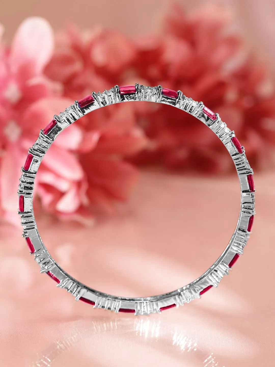 Rubans Set Of 4 Rhodium-Plated CZ Studded Bangles