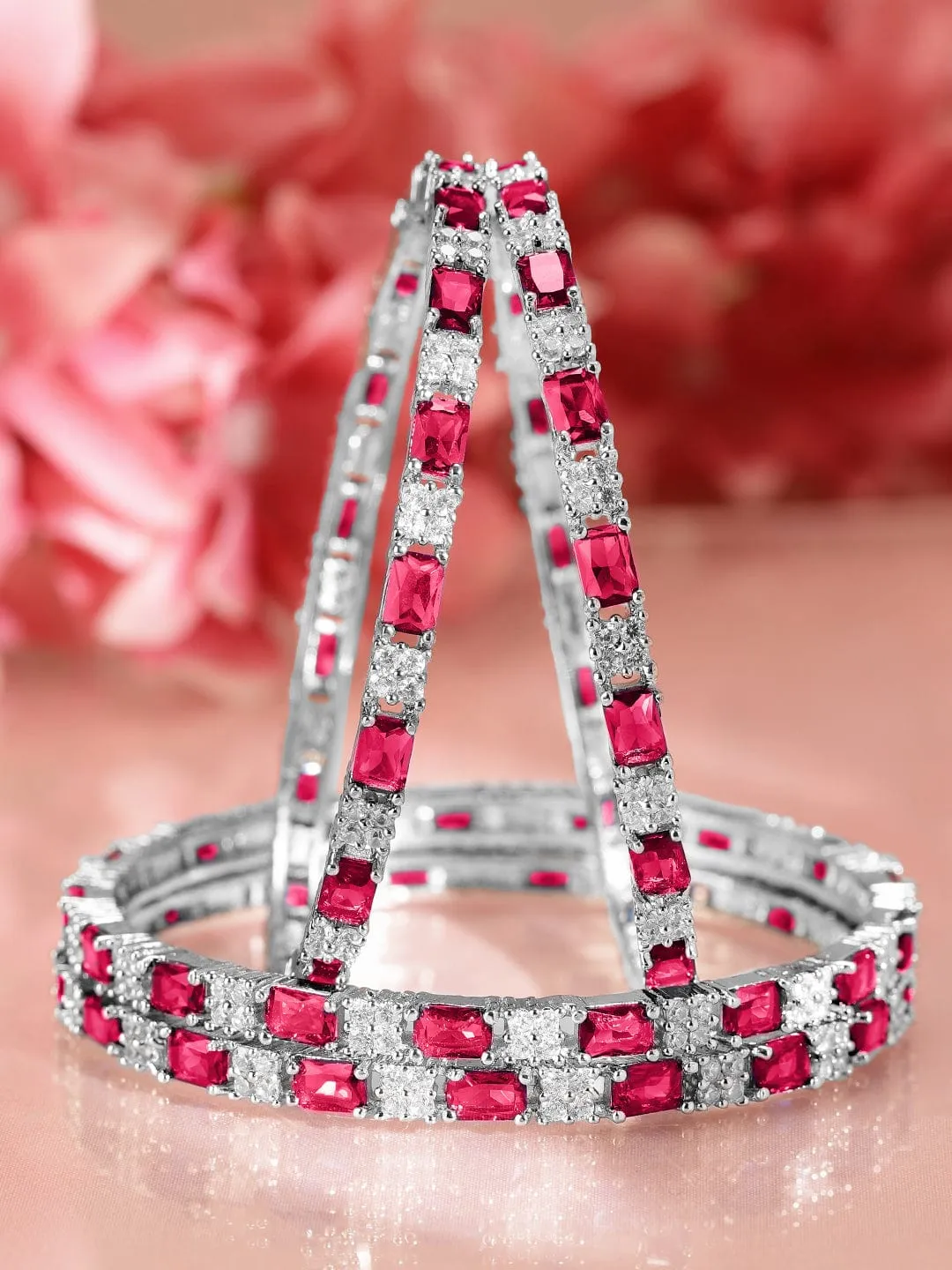 Rubans Set Of 4 Rhodium-Plated CZ Studded Bangles