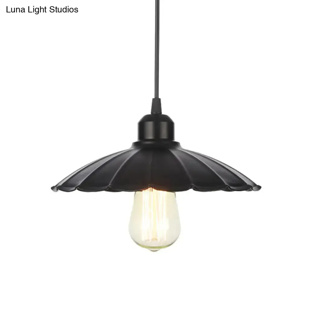 Rustic Ceiling Lamp with Flared Iron Shade for Living Room - Black/White Pendant Light Kit
