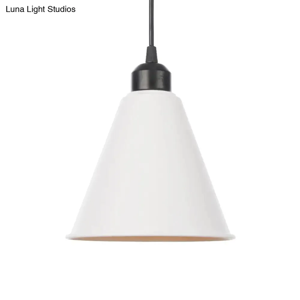Rustic Ceiling Lamp with Flared Iron Shade for Living Room - Black/White Pendant Light Kit