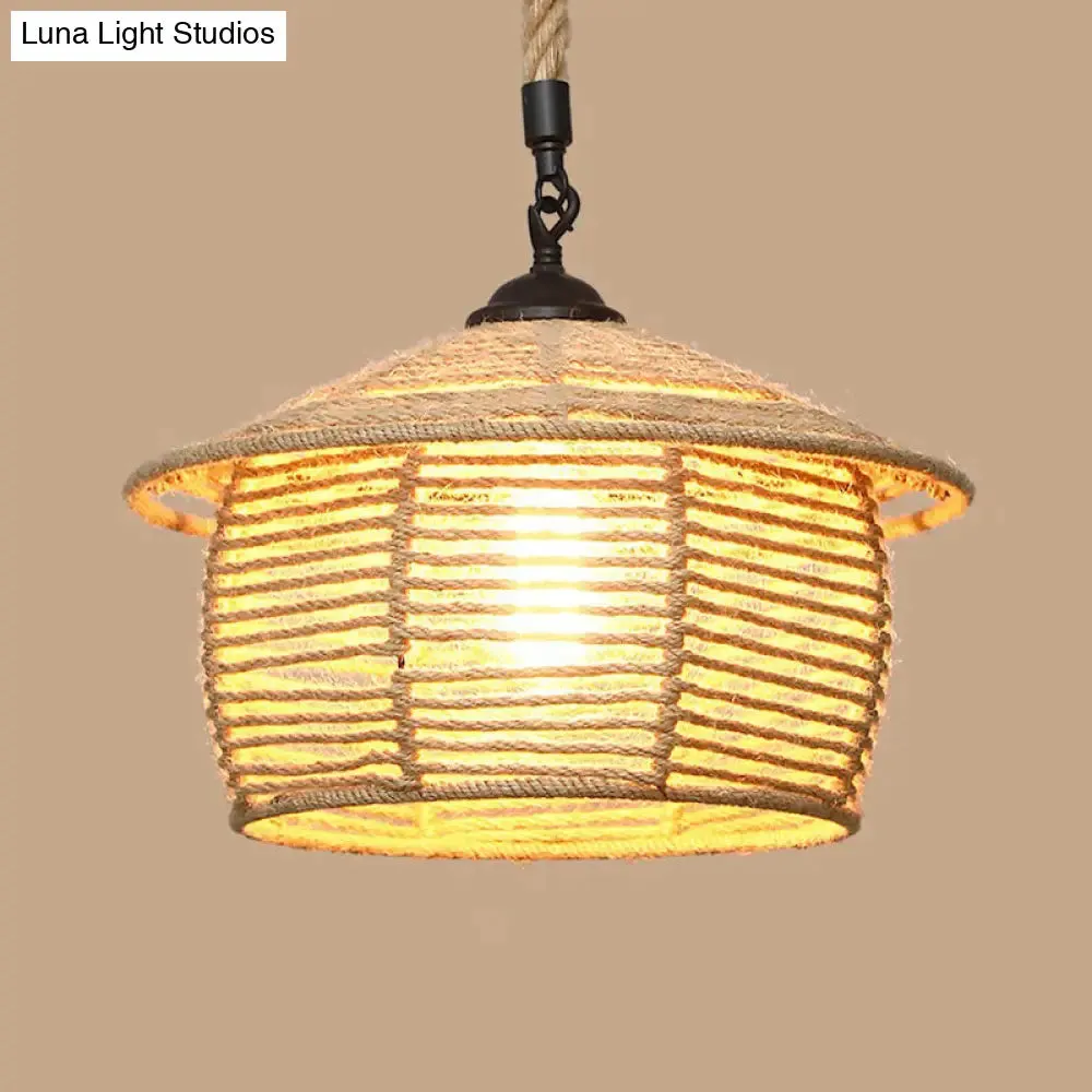 Rustic Hemp Rope Pendant Light Fixture with Brown Bulb