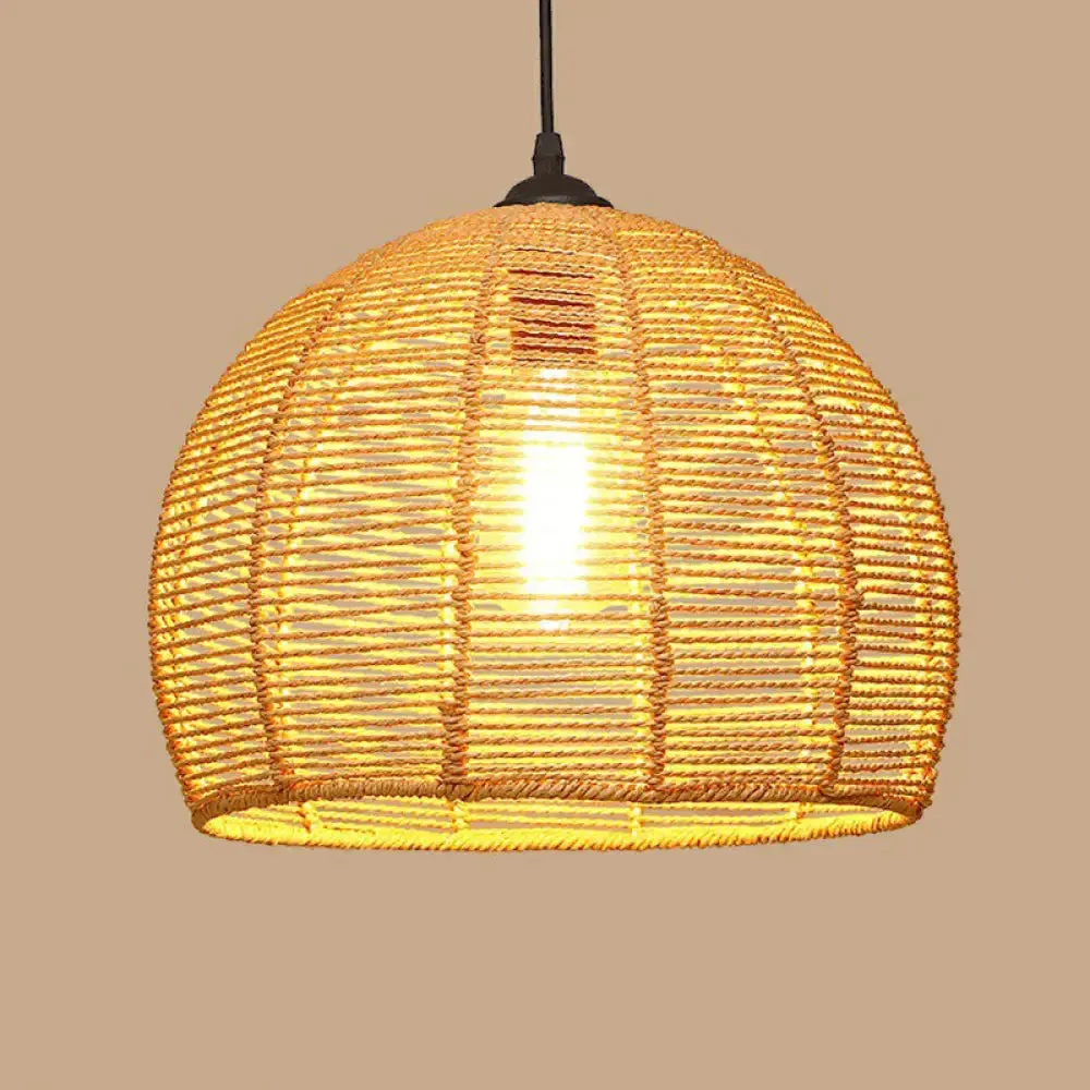 Rustic Hemp Rope Pendant Light Fixture with Brown Bulb