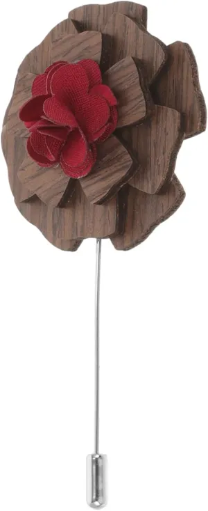 SAFIGLE Wooden Boutonniere Pin for Men Decorative Floral Lapel Pin Vintage Walnut Design for Weddings Parties and Formal Events Unique Charm Accessory