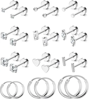 SAILIMUE 14K Gold Plated Flat Back Stud Earrings for Women | Hypoallergenic Surgical Stainless Steel Earrings | Screw Back Earrings Sets for Multiple Piercing | Small Cartilage Earring Studs
