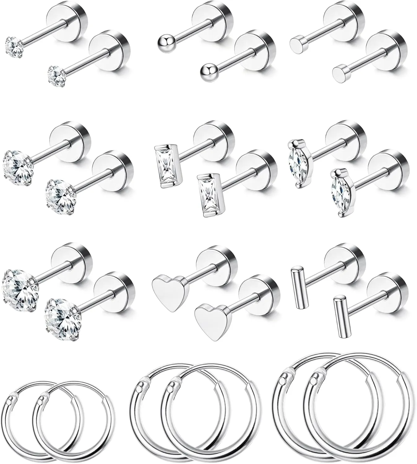 SAILIMUE 14K Gold Plated Flat Back Stud Earrings for Women | Hypoallergenic Surgical Stainless Steel Earrings | Screw Back Earrings Sets for Multiple Piercing | Small Cartilage Earring Studs