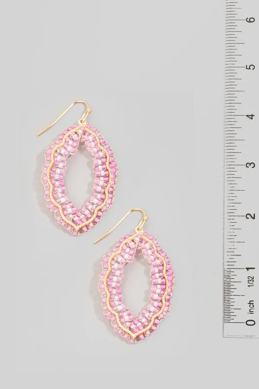 Seed Beaded Ornate Oval Dangle Earrings (4 Colors)