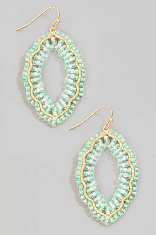Seed Beaded Ornate Oval Dangle Earrings (4 Colors)