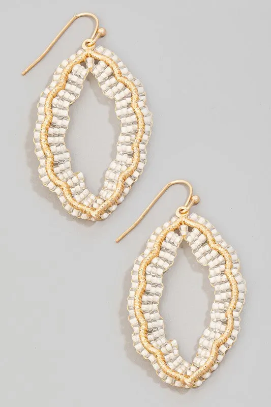 Seed Beaded Ornate Oval Dangle Earrings (4 Colors)
