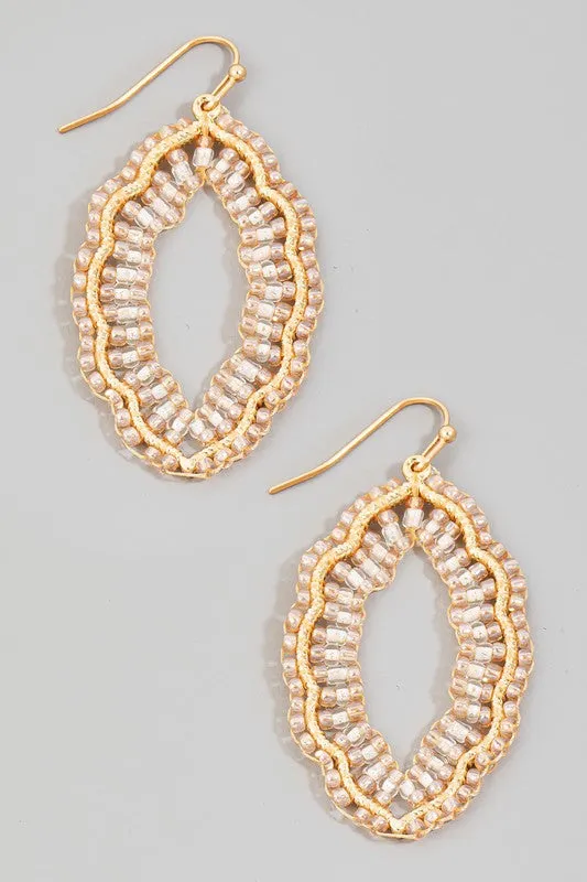Seed Beaded Ornate Oval Dangle Earrings (4 Colors)