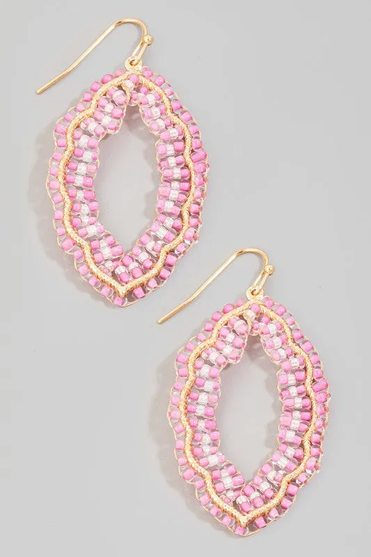 Seed Beaded Ornate Oval Dangle Earrings (4 Colors)